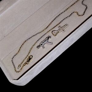 Cross & Firearm Pendents with Two-Tone Gold & Silver Necklace